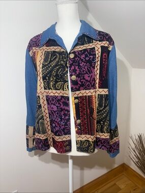 Vintage Women’s Lightweight Patchwork Button-Up Jacket Sz L